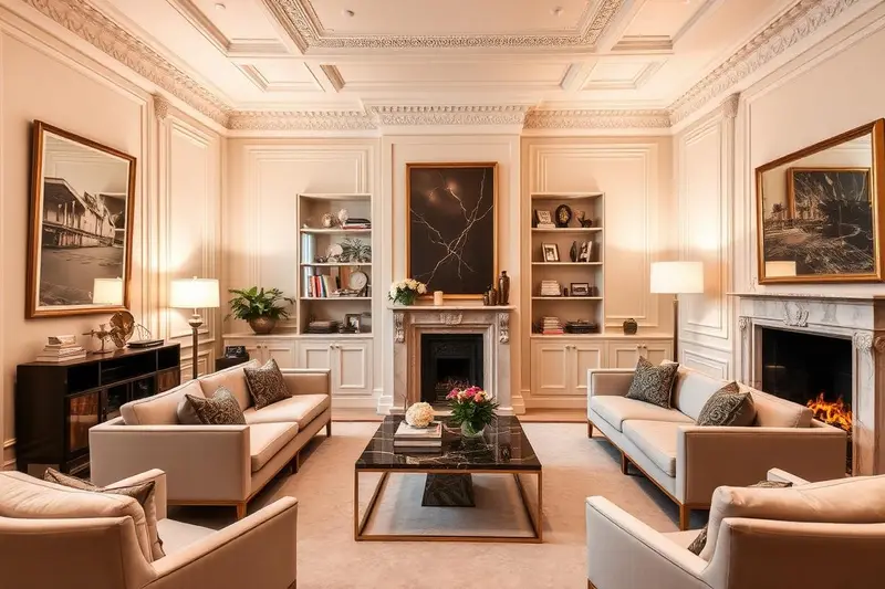 Luxury apartment living room with designer furnishings and elegant styling in Bath