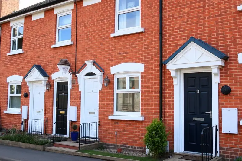 British red-brick terraced house exterior on a tidy residential street in Wolverhampton
